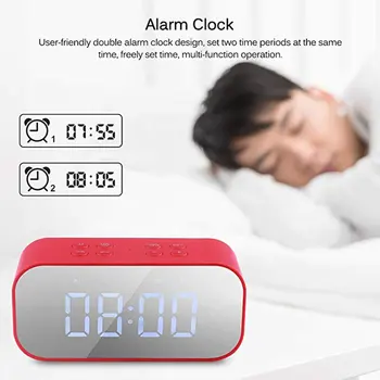 

Mini Portable Speakers Wireless Stylish Mirror Speakers With LED Display Subwoofer Dual Alarm Clock For PC Laptop
