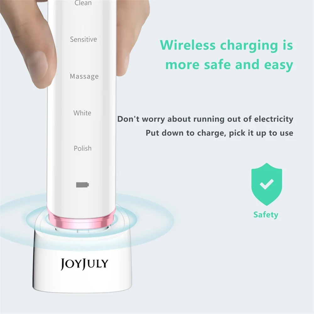 JOYJULY Sonic Electric Toothbrush Wireless Rechargeable with 5 Modes Wireless Rechargeable  40,000 Vibrations Smart Timer IPX7