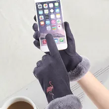 Зимние ветрозащитные перчатки с вышивкой милого медведя, замшевые теплые перчатки для сенсорного экрана, утепленные женские перчатки