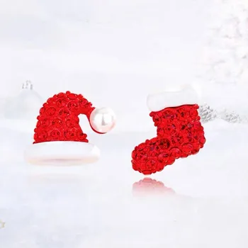 

Women Girl Stud Earrings Korean Christmas Red Hat Hair Ball Cute Fall Winter Fashion Jewelry Accessories Wholesale