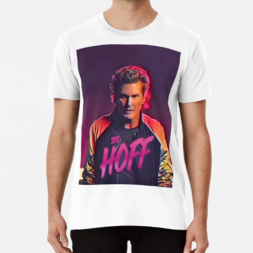 The Hoff-David Hasselhoff Ретро повторяющийся Паттен футболка с рисунком Давида hasselhoff повторяющийся по всей неоновой ретро - Цвет: Белый