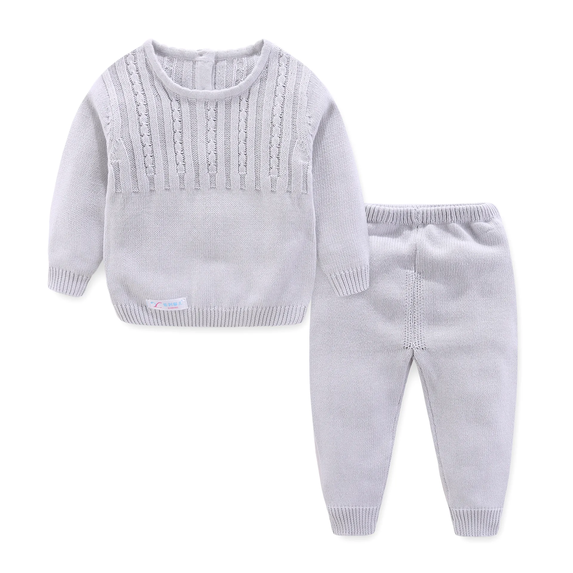 Комплект из 2 предметов для маленьких мальчиков; вязаный хлопковый свитер; комплекты для мальчиков и девочек; теплый пуловер для малышей; комплект со штанами; комплекты одежды для малышей - Цвет: Серый