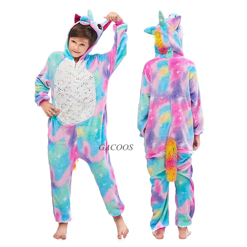 Зимние Детские фланелевые пижамы кигуруми пижамы для мальчиков и девочек с рисунком единорога панда стежка комбинезоны Домашняя одежда пижамы детские пижамы