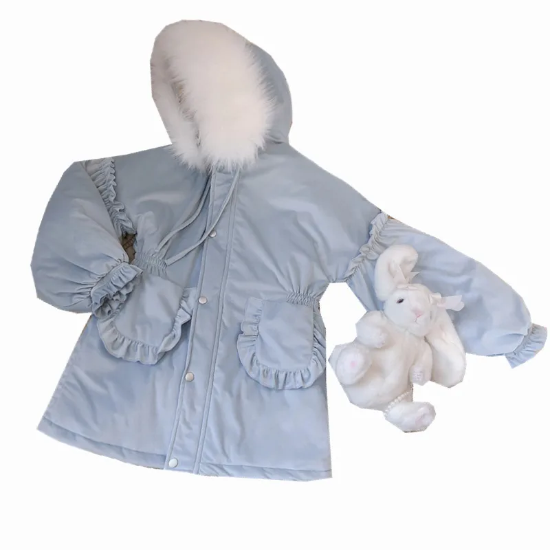 Winter sweet lolita coat quilted thicken fur collar gothic lolita overcoat puff sleeve pockets kawaii girl cotton-padded clothes