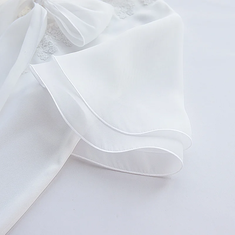 Dabuwawa элегантные женские шифоновые рубашки с бантом, блузки, модные рукава с рюшами и v-образным вырезом, однотонные белые блузки, топы для офисных леди D18BCF015