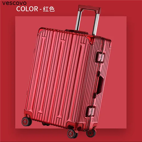 Vescovo 2" 22" 2" 26 дюймов ПК алюминиевая рама чехол на колесиках чемодан в деловом стиле универсальный колесный студенческий багаж на колёсиках - Цвет: red