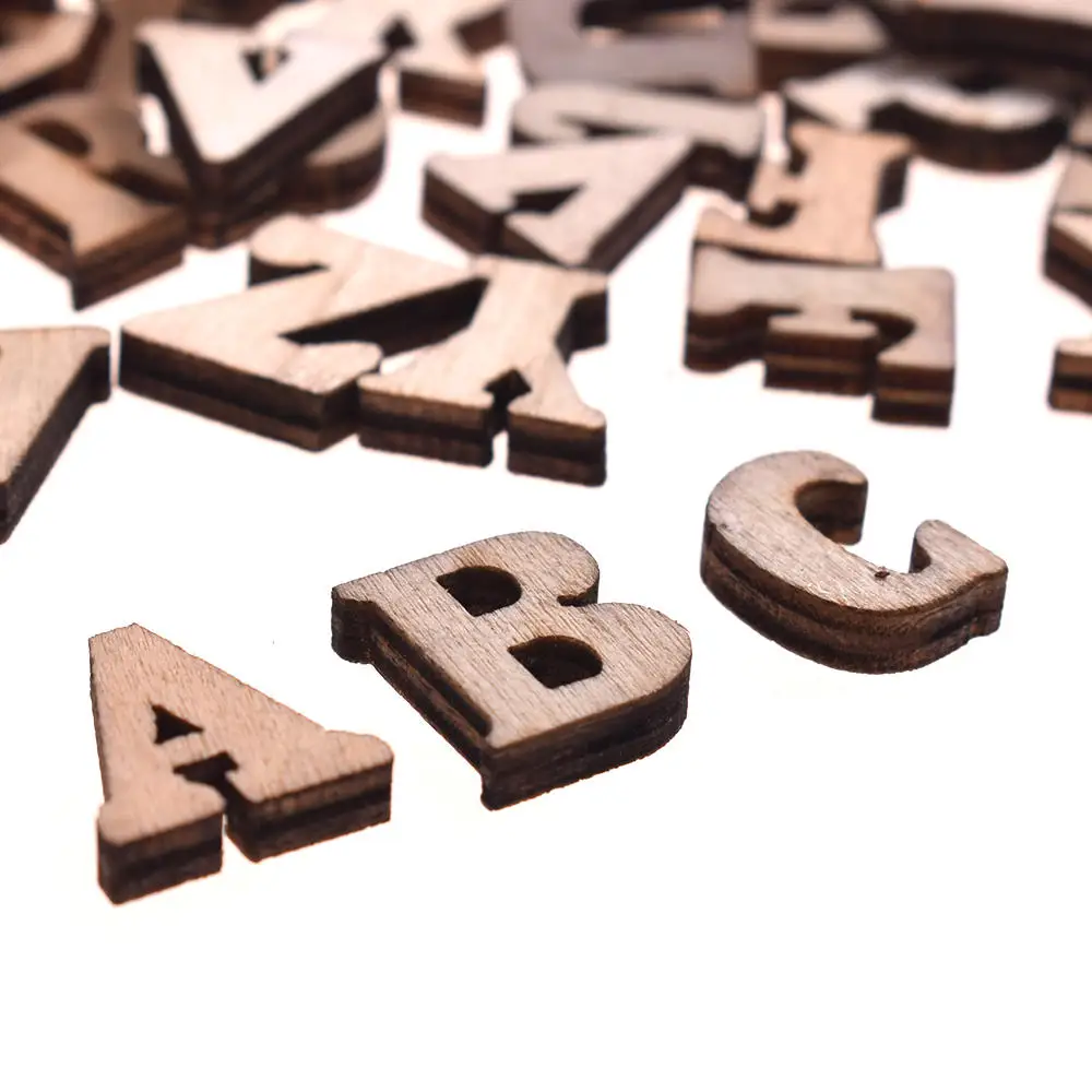 Ornament crafts wooden figurine crafts sticker decoration 200Pcs mixed A-Z letter alphabet natural wooden number decoration wood letter craft flatback scrapbooking stickers for kids gift