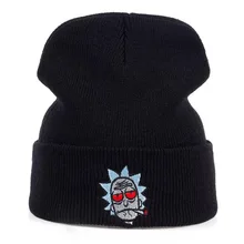 Вязаная шапка с вышивкой Rick And marty, зимняя шапка для мужчин и женщин, женская теплая однотонная объемная шапка Skullies, лыжная шапка в стиле хип-хоп