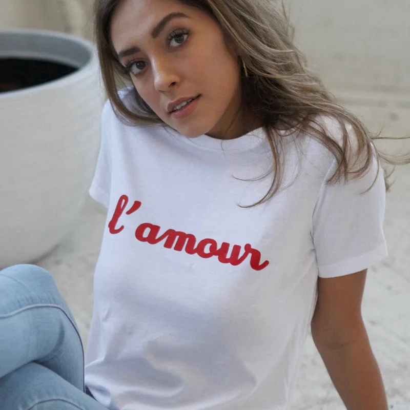 2018 Харадзюку L' Amour французский буквенный принт Женская футболка Повседневная
