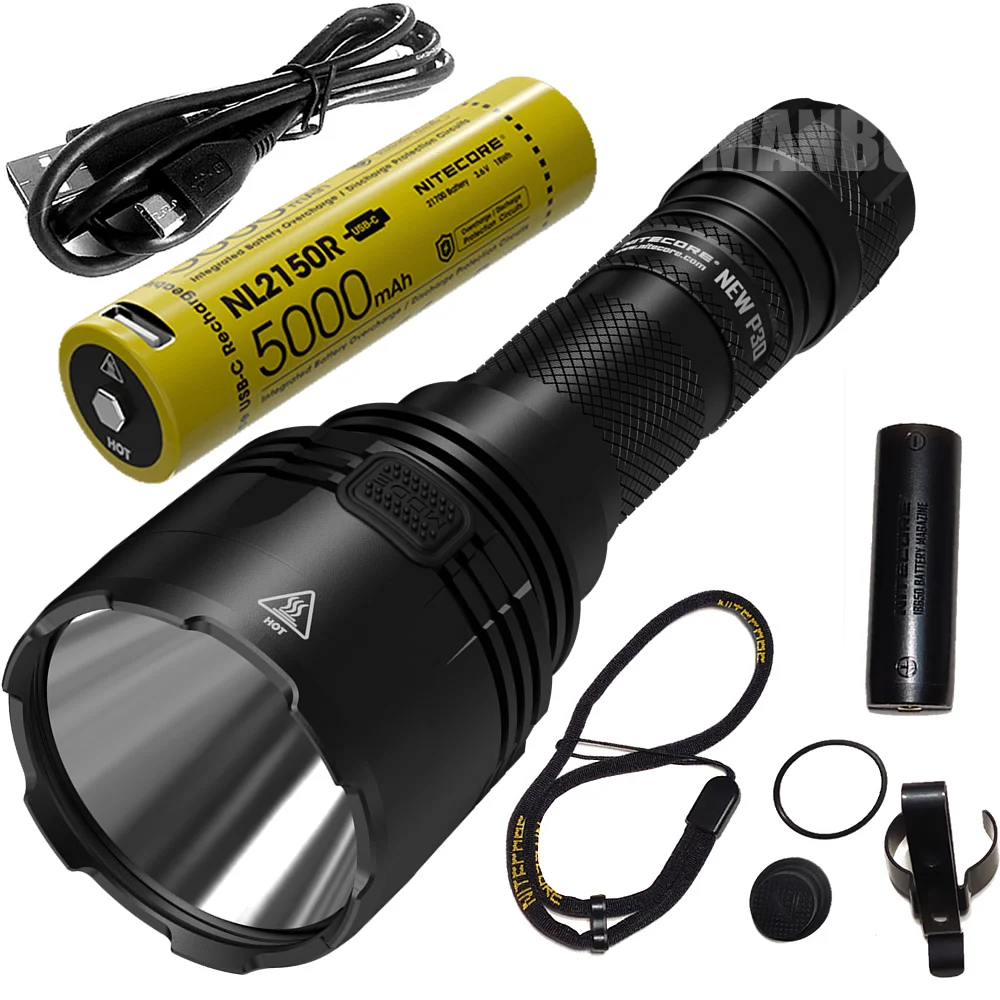 2020 NITECORE NEW P30 with NL2150R 5000mAh USB-C Rechargeable Battery+Charging Cable 1000Lumen LED Hunting Flashlight Waterproof