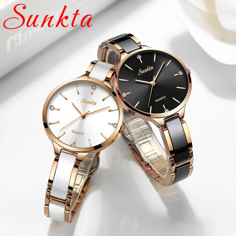 Sunkta Women Watch Ceramic Watch Women Simple Diamond Clock Casual Fashion Watch Sport Waterproof-3