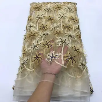 

2020 High Quality Nigerian Lace Fabrics Latest Beaded Mesh African Tulle Lace Fabric Bride Guipure French Net Lace Fabric
