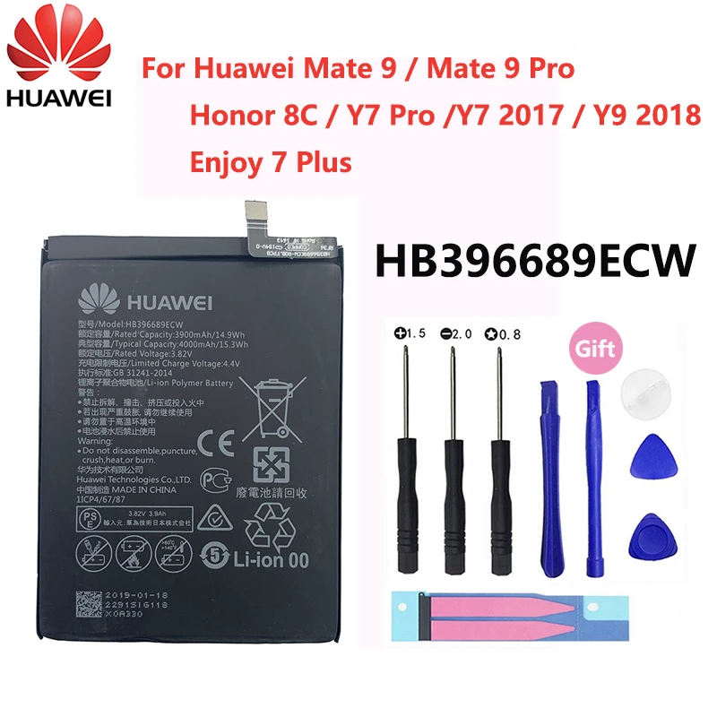 100% Original 4000mAh HB396689ECW Battery For Huawei Y9 2018/ Honor 8C BKK-TL00 FLA-LX1 LX2 LX3 L22 Play Phone Batteries | Мобильные