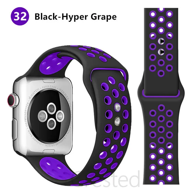 Silicone Strap For apple Watch band 44mm 40mm 45mm 41mm 40 44 mm Breathable Accessories watchband bracelet iWatch 3 4 5 se 6 7 Black Hyper Grape 32