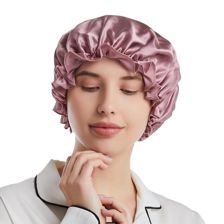 New Pure Silk Night Hat Female 100 Mulberry Silk Confinement Maternity Silk Round Hair Care Large Size Cap  Hair Bonnets XL