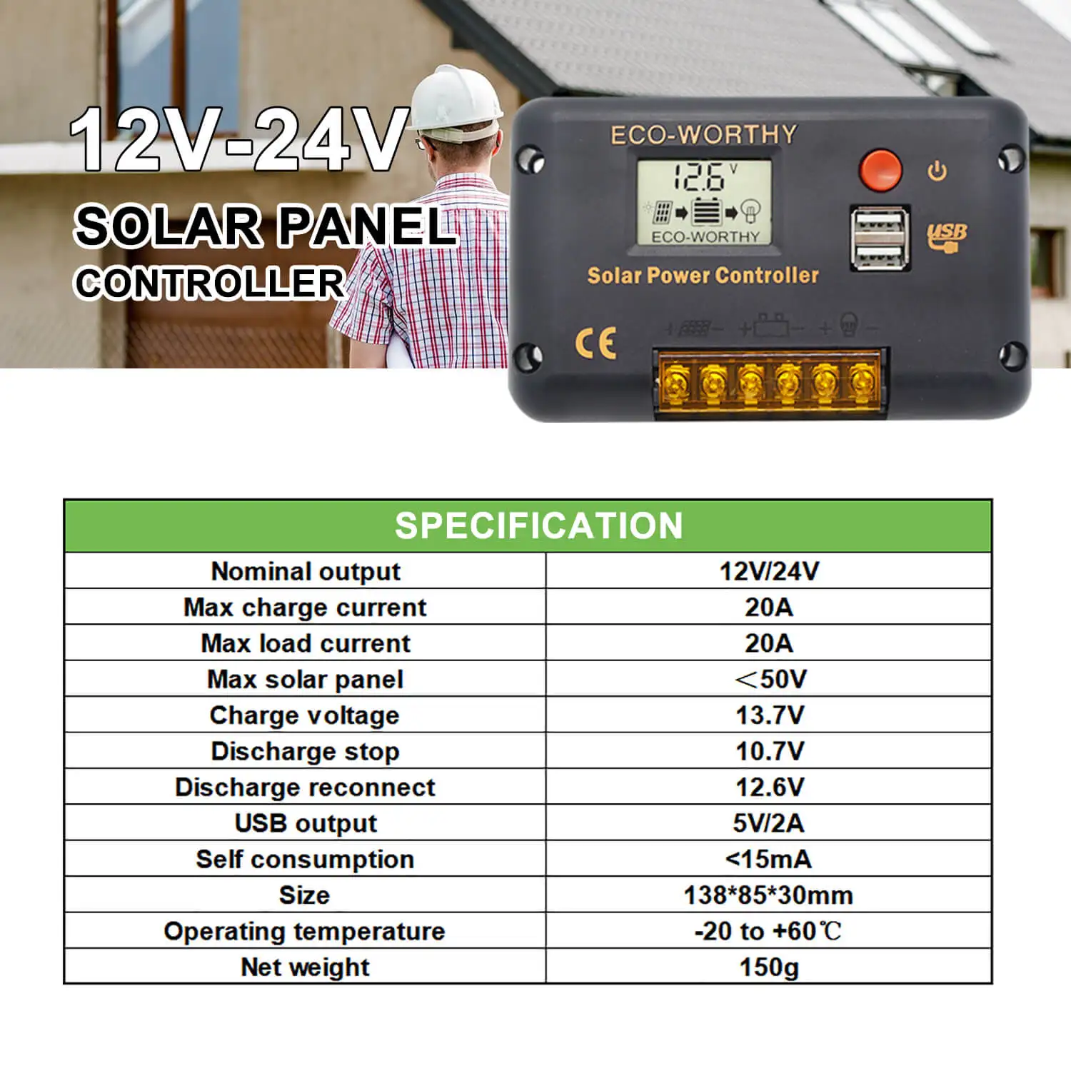 ECOWORTHY 120W 240 Watts Solar Panel 18V Volt Mono Off Grid Battery Charge Solar Energy System KIT for 12V RV Boat Car System