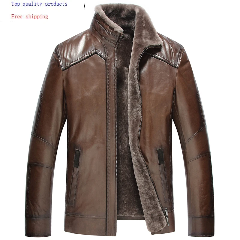 Пальто из овчины, зимняя куртка из натуральной кожи, Мужская Меховая куртка с подкладкой из натуральной шерсти, Блузон Cuir Homme 2165 KJ1478