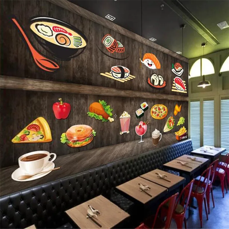 

Custom Japanese Cuisine Sushi Store Wall Paper Pizza Burgers Restaurant Snack Bar Background Mural Wallpaper Papel De Parede 3d