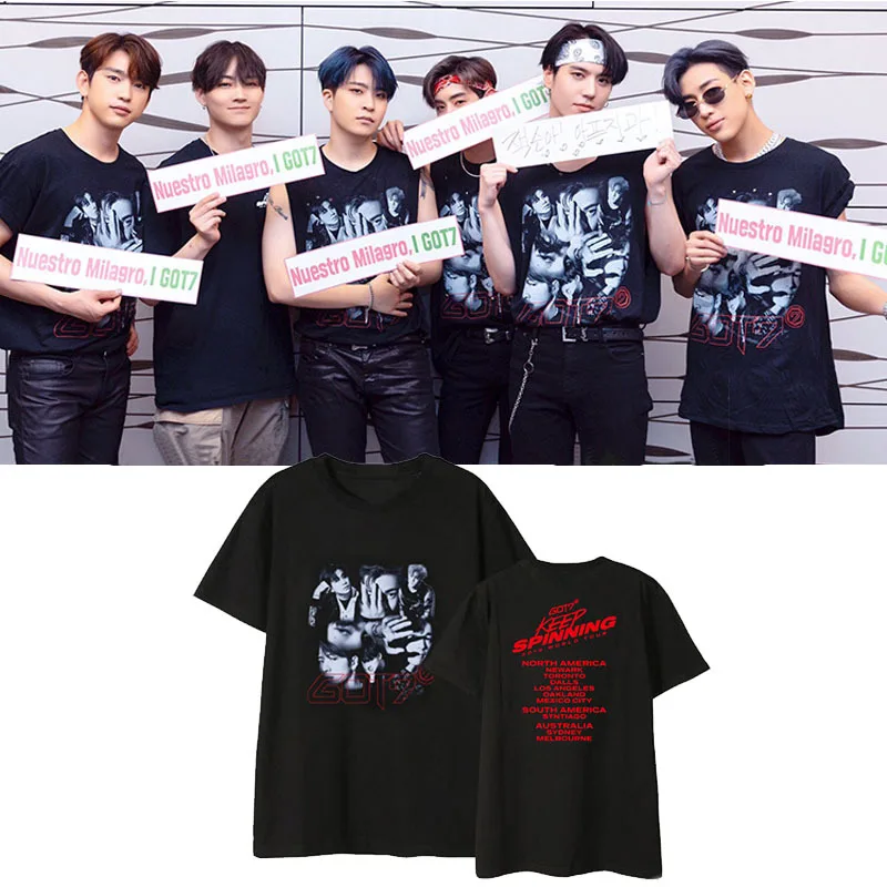 Футболка с коротким рукавом Kpop GOT7 2019 надписью KEEP SPINNINGIN уличная одежда свободная