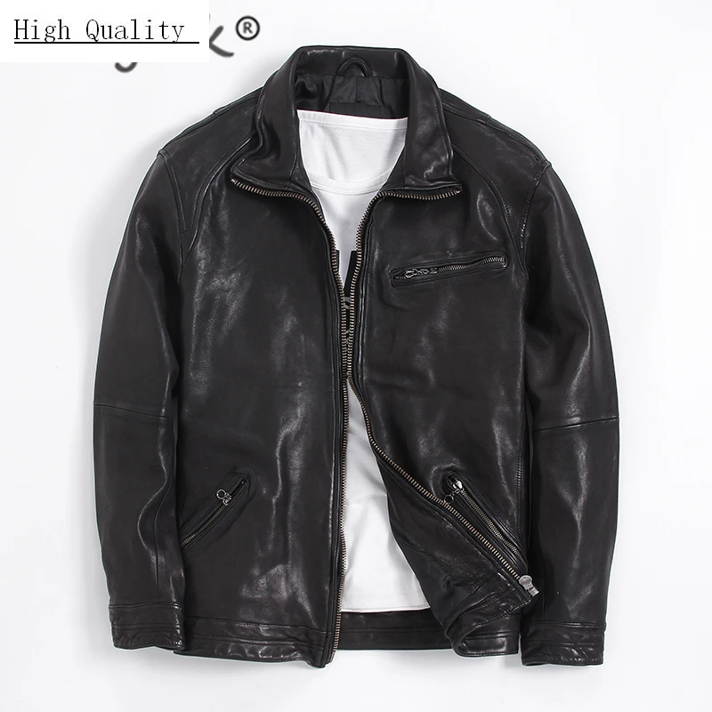 

Fashion Plus Size 7XL Genuine Leather Jacket Men Winter Real Sheepskin Coat Streetwear Moto Biker Leather Jackets 7M-37