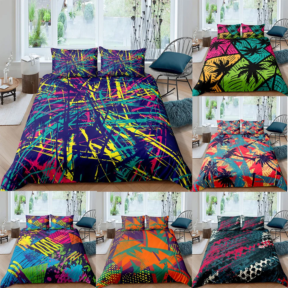 

3PCS Abstract Geometry Splicing Pattern Bedding Set Queen Size Duvet Cover Comforter Bed Cover Set Bedclothes Quilt Multiple Siz