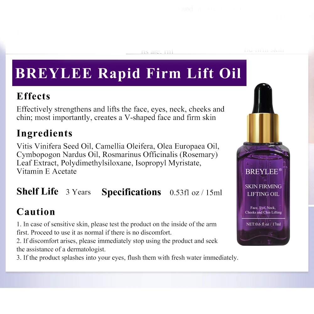 BREYLEE Essential Oils Rapid Firming Lifting Face Essence Oil Massage Anti Wrinkle Anti Aging Powerful V 5