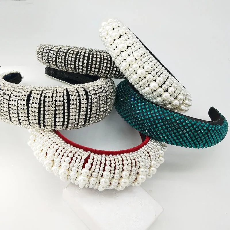 Специальный дизайн обруч для волос с жемчужинами Жемчужный Камень бархат ручной работы обручи для волос с кристаллами Женская Корона губка широкая повязка для головы для девочек