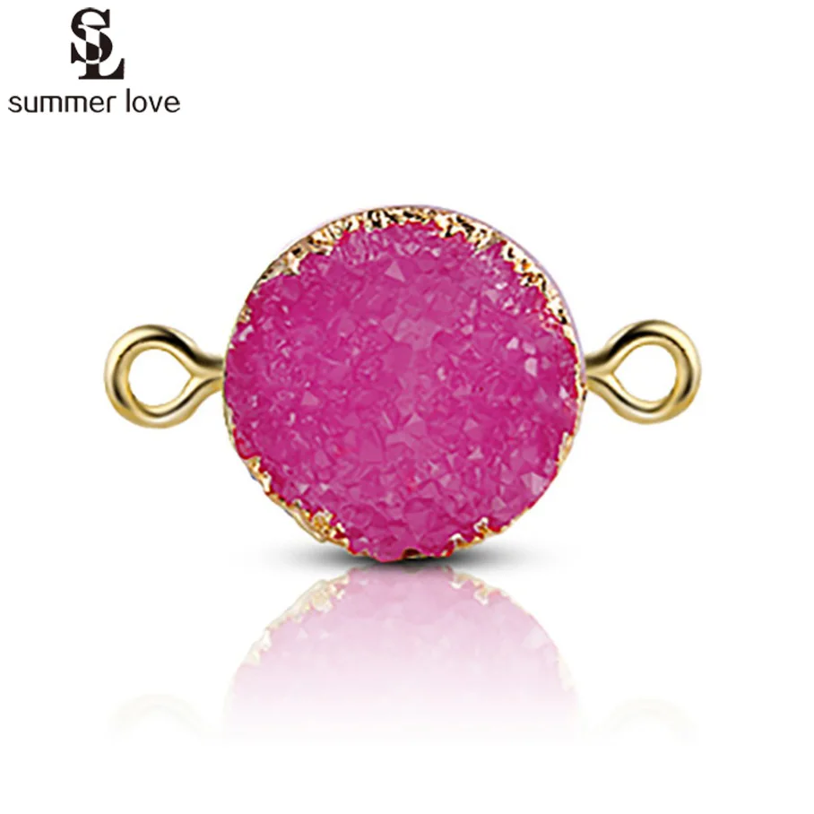 

Wholesale 5pcs/lot Round Resin Druzy Connector Charms for Diy Jewelry Making 2019 Gold Color 2 Holes Stone Pendant Fit Necklace