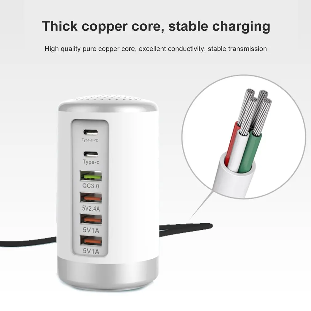 6 портов USB зарядное устройство концентратор мульти док-станция для зарядки с USB PD+ QC3.0 зарядное устройство Универсальный мобильный телефон Настольный настенный дом США/ЕС/Великобритания штекер