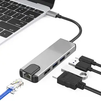 

4K USB C Hub to Gigabit Ethernet Rj45 Lan 5 in 1 USB Type C Hub Hdmi Adapter for Mac book Pro Thunderbolt 3 USB-C Charger PD