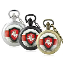 Retro Republic of Belarus Symbol Glass Cabochon Quartz Pocket Watch Vintage Men Women knight Pendant Necklace Chain  Hours Clock
