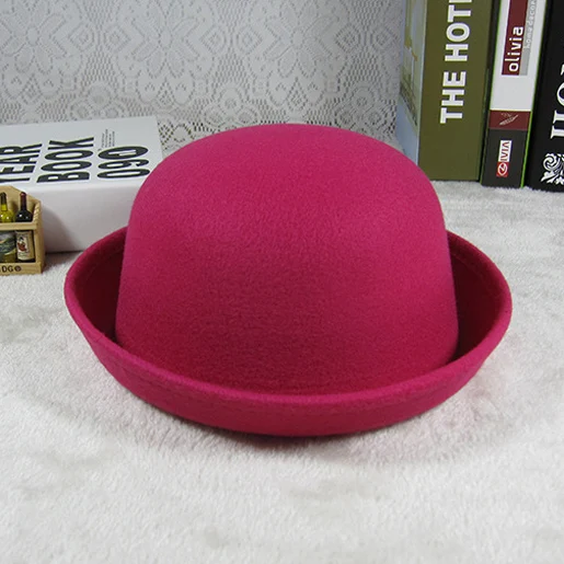 Fashion Winter Kids Hat Wool Bowler Hats Children Girls Hat Adjustable Kids Cap Autumn Spring 4-8 Years - Цвет: Fuchsia