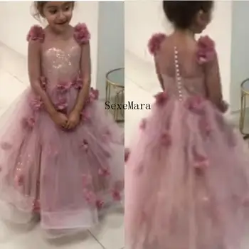 

Cute Pink Flower Girls Dresses For Weddings 3D Floral Appliqued Kids Formal Wear Fashion Pageant Outfit Gowns Custom Made
