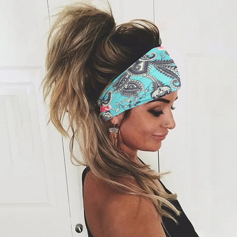 Women Headpiece Stretch 2021 Turban Hair Accessories Headwear Run Bandage Print Bands Gym Headbands Running Wide Headwrap Jogger