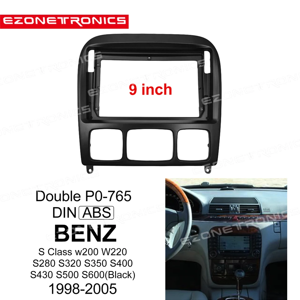 1/2Din Car CD DVD Frame Audio Fitting Adaptor Dash Trim Kits Facia Panel 9&quot For BENZ S Class W200 1998-2005 Double Radio Player |