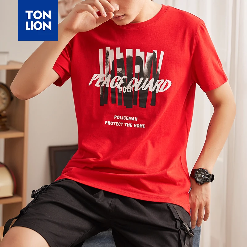 

TONLION 4 Colors Mens T Shirts Short Sleeve O Neck Tops Tees for Man Letter Print Casual Tshirt Summer Clothes White 2020 New