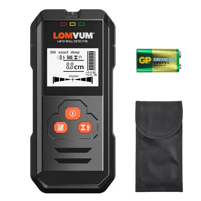LOMVUM Metal Detector Backlit Black AC Wood Finder Cable Wires Depth TrackerUndeground Sturs Wall Scanner LCD HD Display Beep With Battery