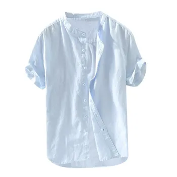 

Men's Baggy Cotton Linen Solid Short Sleeve Button Retro T Shirts Tops Blouse Clothing Personality Top Ropa De Hombre #GM