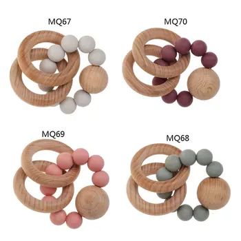 

2020 New Baby Rattle Bracelet BPA Free Silicone Teether Organic Wooden Ring Teething Toy