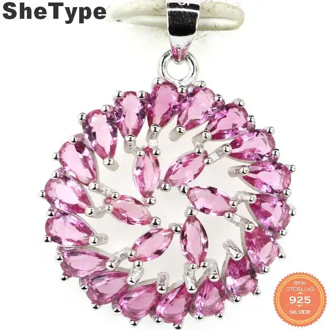 

30x23mm Romantic 3.2g Created Tourmaline Smoky Real Green Emerald CZ Gift For Woman's 925 Solid Sterling Silver Pendant