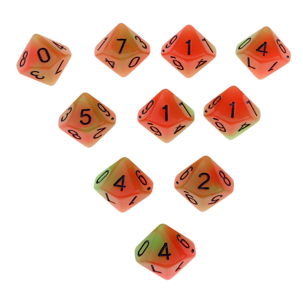 Tabletop Game 10pcs Dungeons Dragons Dice D10 D&D Luminous 1.6cm Multi Dice Set Night Luminous Dice Set