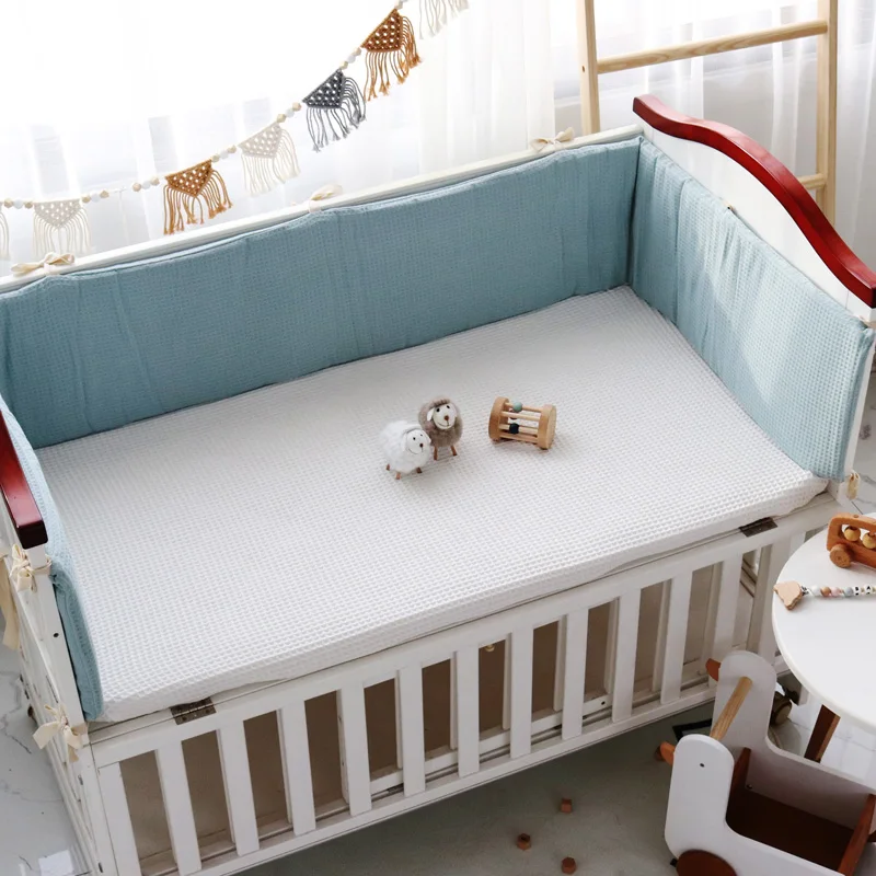 Crib Bumper Waffle Cotton Baby Bed Bumper One-piece Crib Around Cushion Cot Washable Anti-collision Protector Pillows Newborns Room Decor