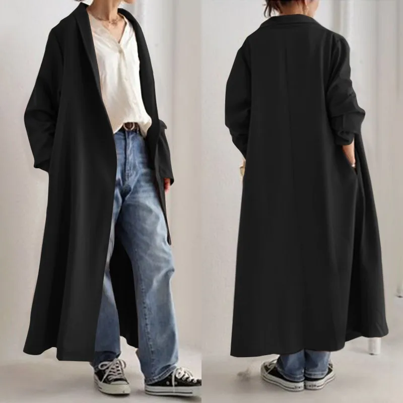 ZANZEA-abrigos largos para mujer, chaquetas lisas informales de manga larga con botones, estilo túnica de diseño oversize, 2021
