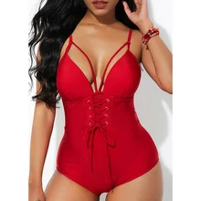 Сексуальный бандажный купальник размера плюс, женский купальник, слитный купальник красного цвета с открытой спиной, купальный костюм для женщин, купальные костюмы