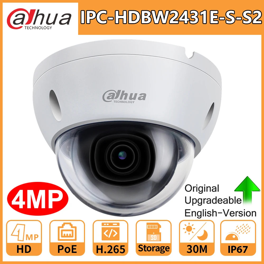 IP-камера Dahua HD 4 МП IPC-HDBW2431E-S-S2 PoE IR 30M слот карты Micro SD H.265 наружная IP67 IK10 обновленная