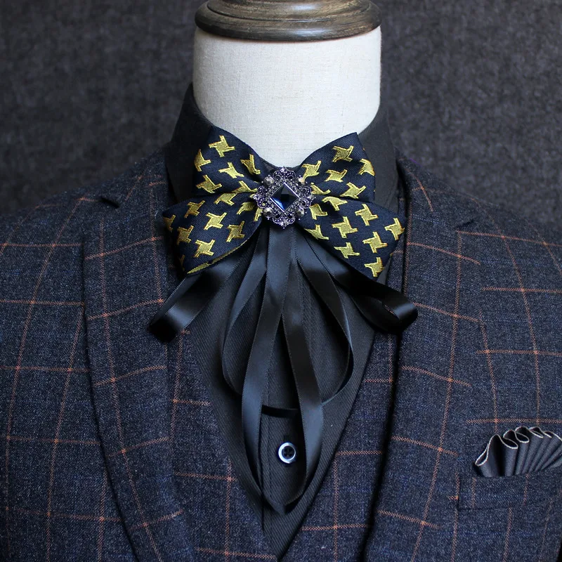 Ribbon Bow Tie Британский мужской женский свадебный Банкетный тонкий галстук-бабочка с узором пейсли в полоску с цветочным принтом эластичная лента сплав Стразы с кристаллами галстук-бабочка - Цвет: Ribbon Bow Tie