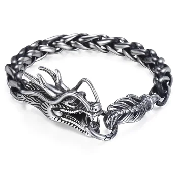 

Davieslee Dragon Head Men's Bracelet Male 316L Stainless Steel Bracelet Wheat Link Chain Punk Jewelry 9mm 21.5cm DLHB450