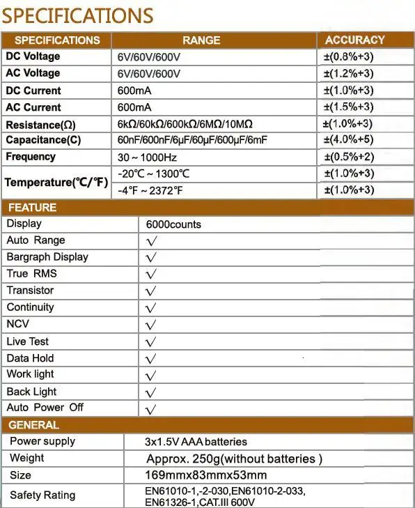 PM8248S Smart AutoRange Профессиональный цифровой мультиметр Вольтметр с NCV частота подсветки температура транзистор тест