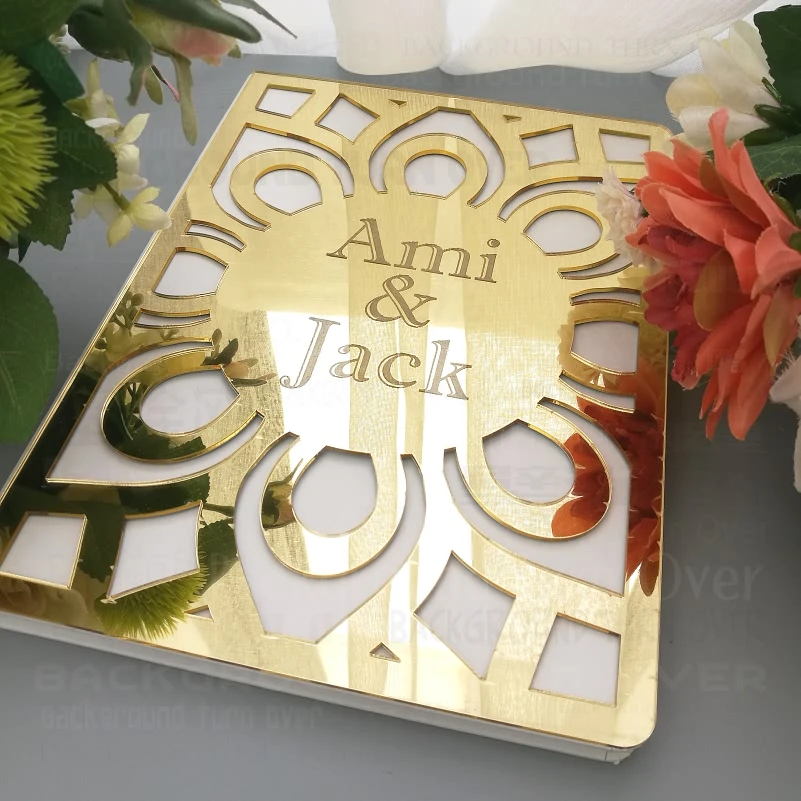 Guest Book Wedding Personalized Mirror Guestbook Party White Names Date Engrave Carve Gifts Details Rustic G008