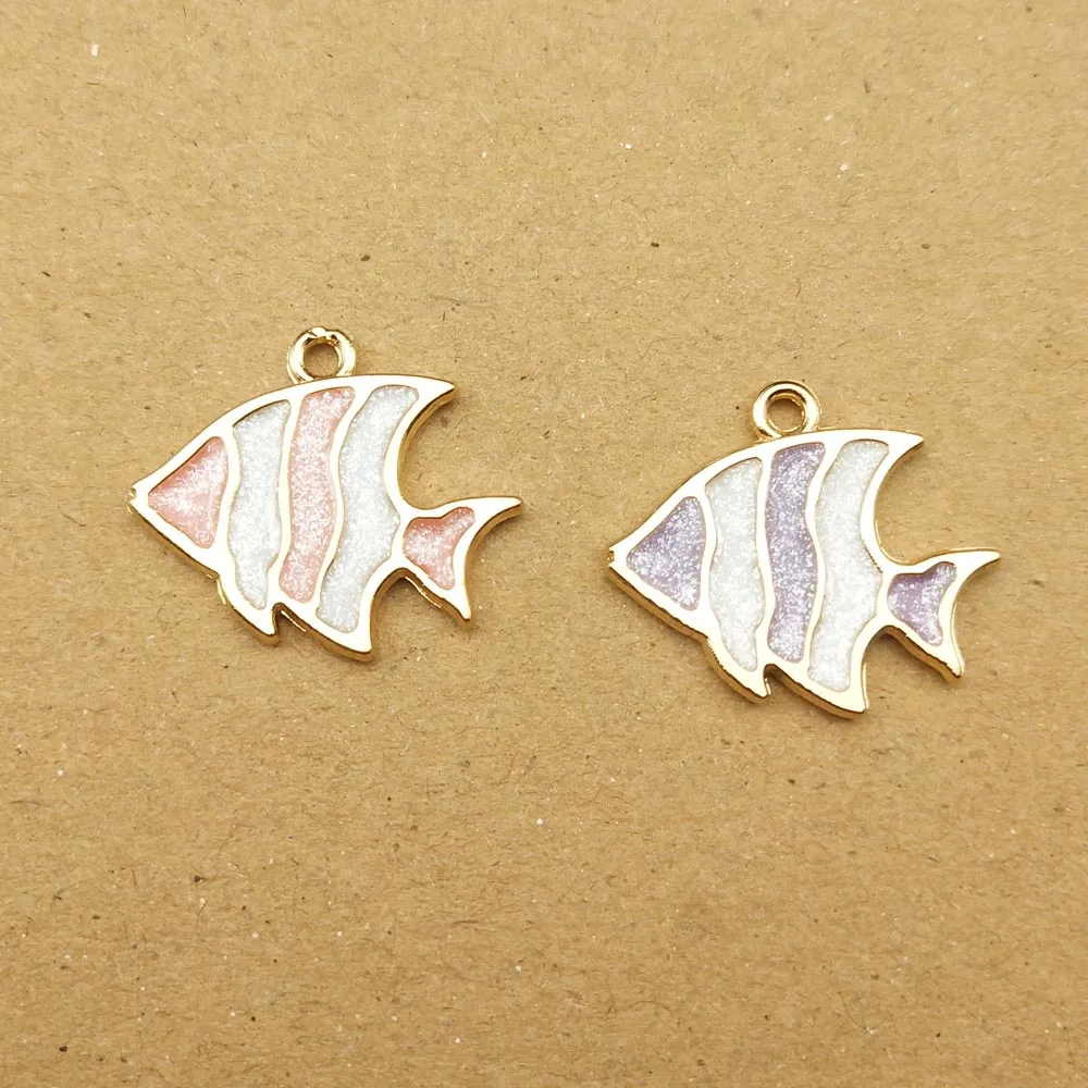 10pcs 18x21mm enamel fish charm for jewelry making cute earring pendant